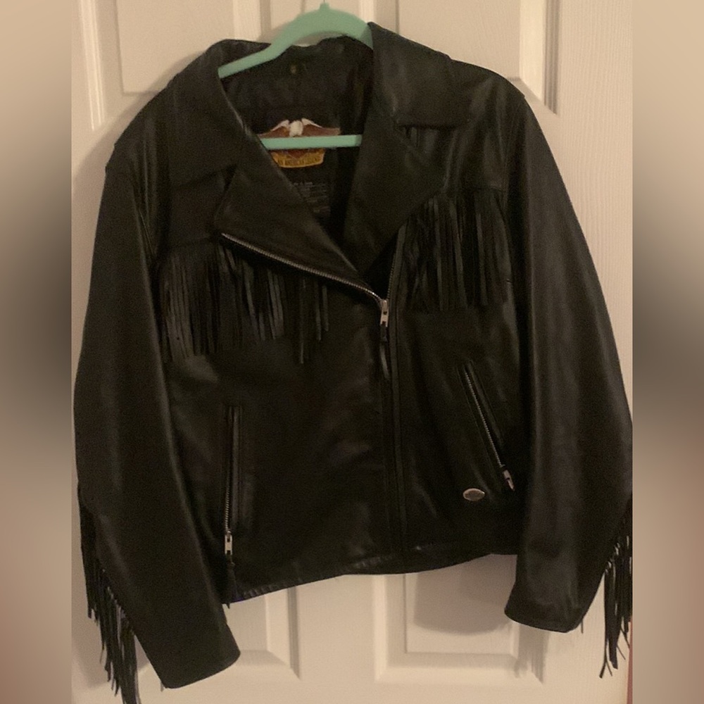 Woman’s Harley Davidson Motorcycle Riding Jacket with Fringes, Size Large W,